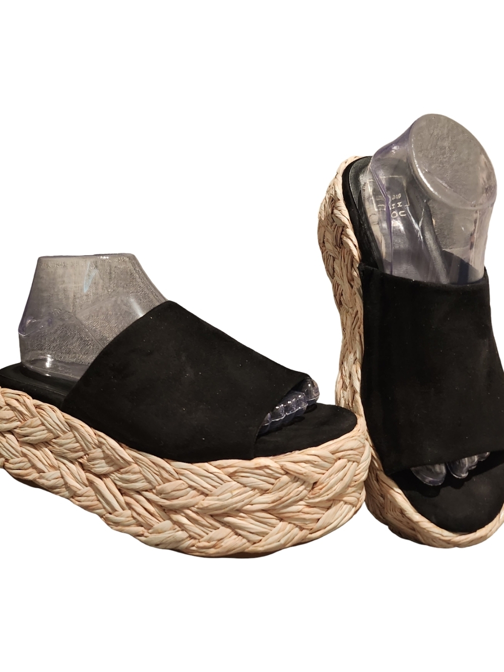 ShuShop Black Suede Braided Platform Slide
